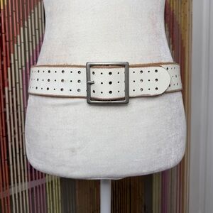 Linea Pelle Wide White Leather Belt